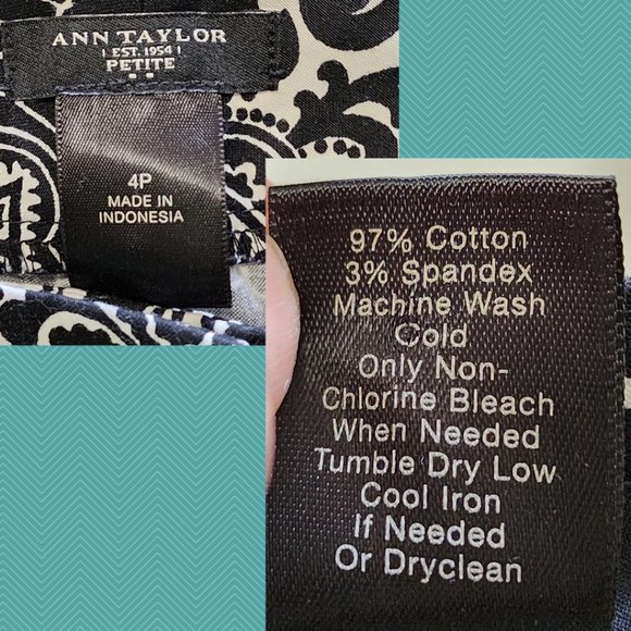 Ann Taylor Black & White Floral Paisley Printed Mid Rise Slim Pants - Picture 5 of 5